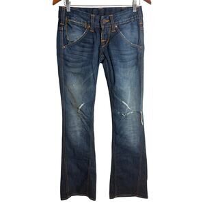 True Religion Joey Flare Jeans Size 26 Made USA Low Rise Distressed Cotton EUC
